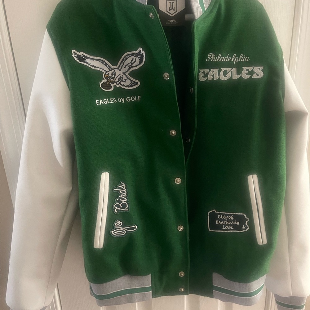 Green and White Eagles Varsity Jacket